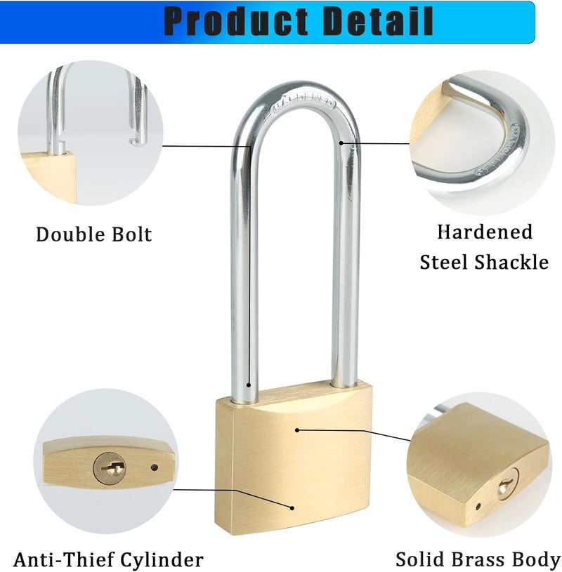 Fuaxat Solid Brass Padlock with 3 Keys, 2-3/4 Inch Long Shackle Locker Lock, 1-9/16"(40mm) Wide Lock Body Weatherproof Padlock for Sheds, Storage Unit, Gym Locker, Outdoor Fence, Gate, Garage, Warehouse - Image 2